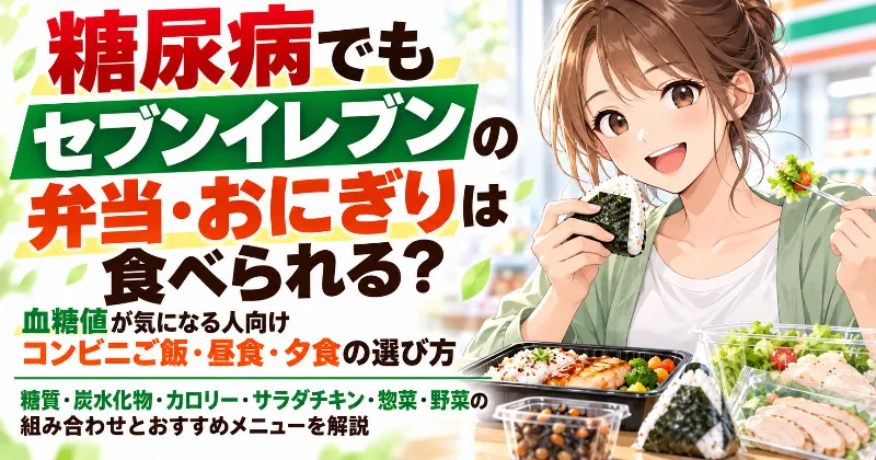 【2026年最新・徹底比較】糖尿病でもセブンイレブンの弁当・おにぎりは食べられる？血糖値が気になる人向けコンビニご飯・昼食・夕食の選び方｜糖質・炭水化物・カロリー・サラダチキン・惣菜・野菜の組み合わせとおすすめメニューを解説